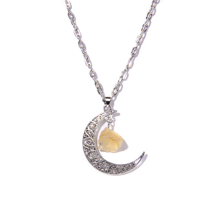 Collar con colgante de piedra natural y luna de plata de Olivenorma
