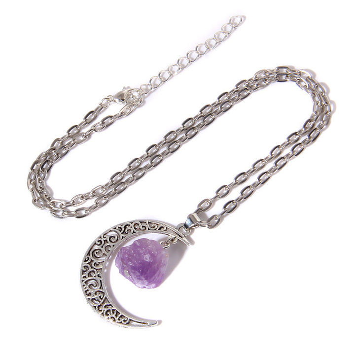 Collar con colgante de piedra natural y luna de plata de Olivenorma