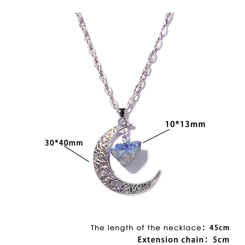 Collar con colgante de piedra natural y luna de plata de Olivenorma