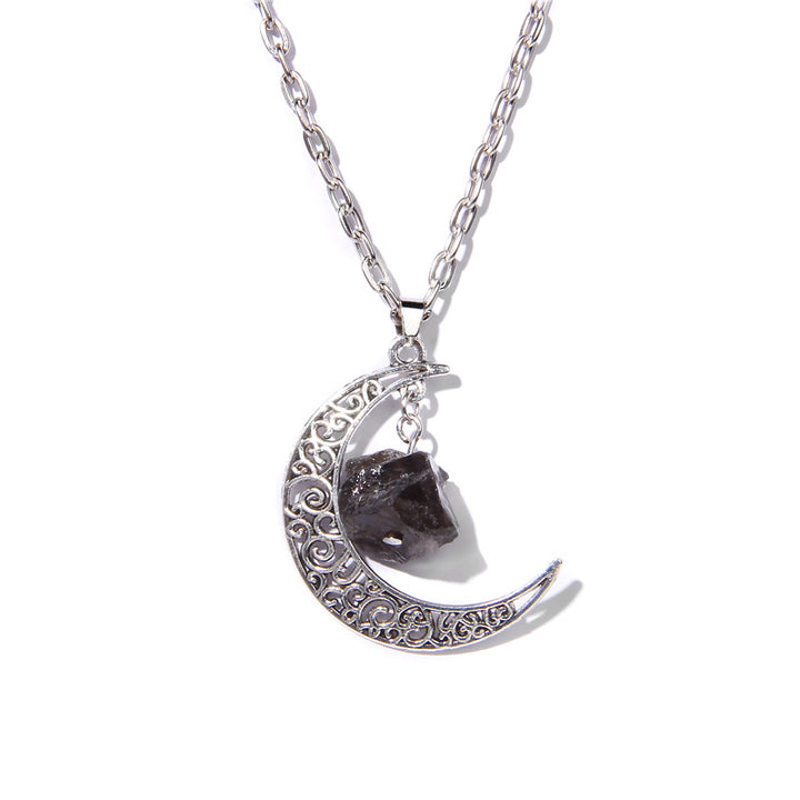 Collar con colgante de piedra natural y luna de plata de Olivenorma
