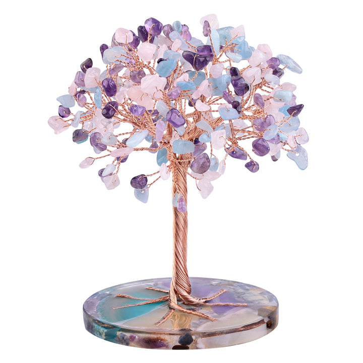 Árbol de Feng Shui de cristal curativo con base de ágata redonda de Olivenorma 