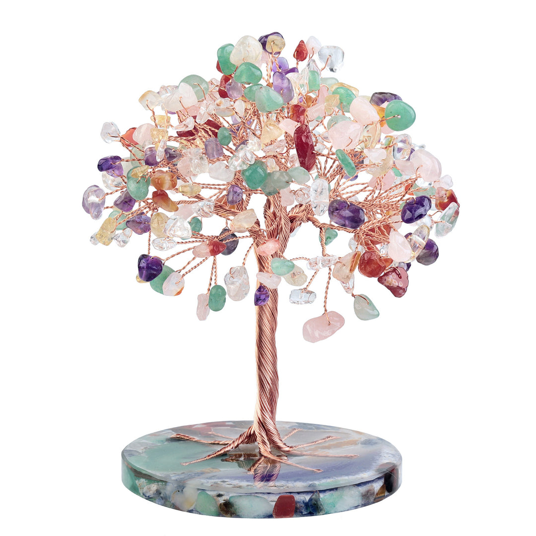 Árbol de Feng Shui de cristal curativo con base de ágata redonda de Olivenorma 