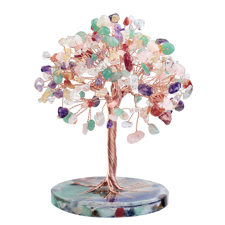 Árbol de Feng Shui de cristal curativo con base de ágata redonda de Olivenorma 
