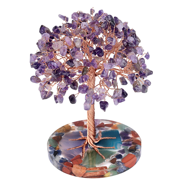 Árbol de Feng Shui de cristal curativo con base de ágata redonda de Olivenorma 