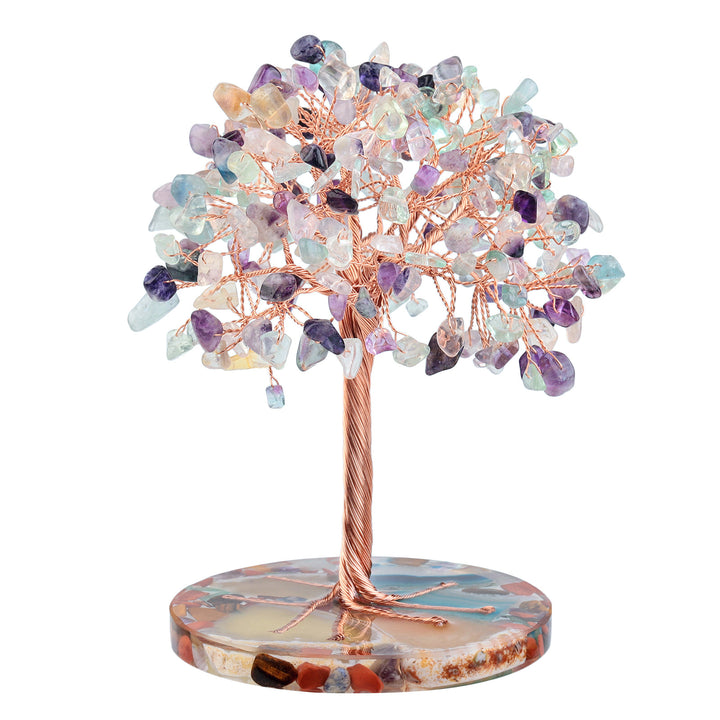 Árbol de Feng Shui de cristal curativo con base de ágata redonda de Olivenorma 