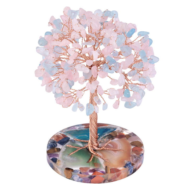Árbol de Feng Shui de cristal curativo con base de ágata redonda de Olivenorma 