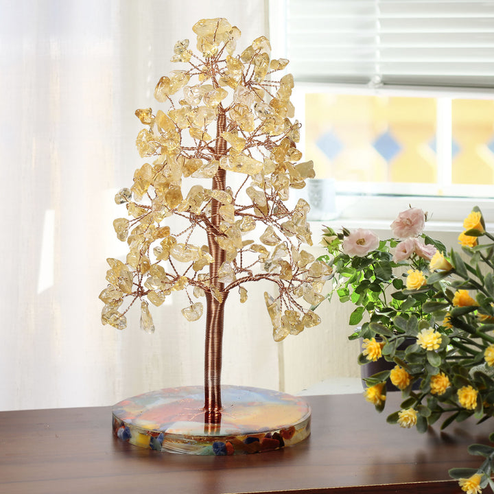 Árbol de Feng Shui de cristal curativo con base de ágata redonda de Olivenorma 