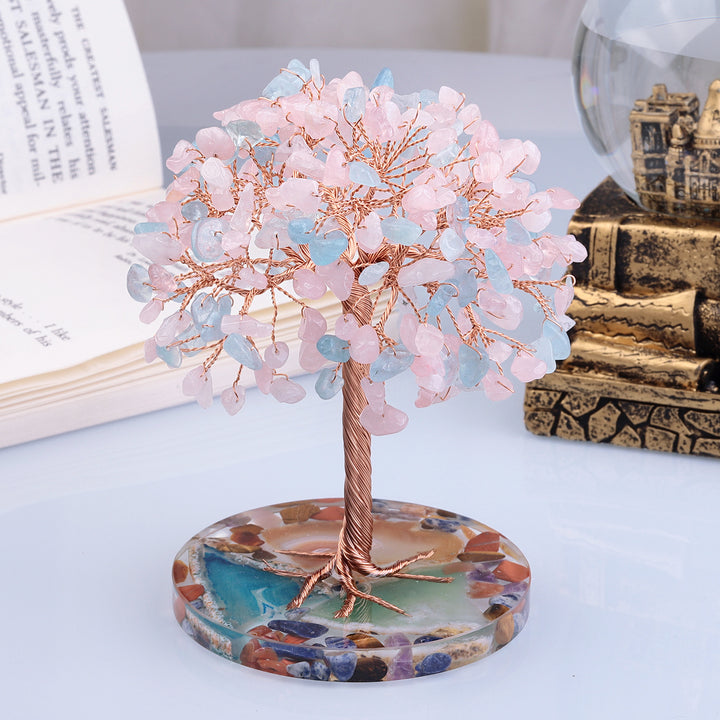 Árbol de Feng Shui de cristal curativo con base de ágata redonda de Olivenorma 