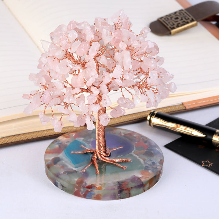 Árbol de Feng Shui de cristal curativo con base de ágata redonda de Olivenorma 