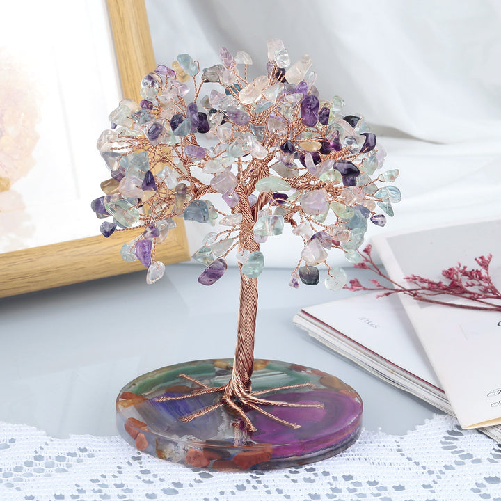 Árbol de Feng Shui de cristal curativo con base de ágata redonda de Olivenorma 