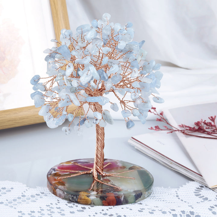 Árbol de Feng Shui de cristal curativo con base de ágata redonda de Olivenorma 
