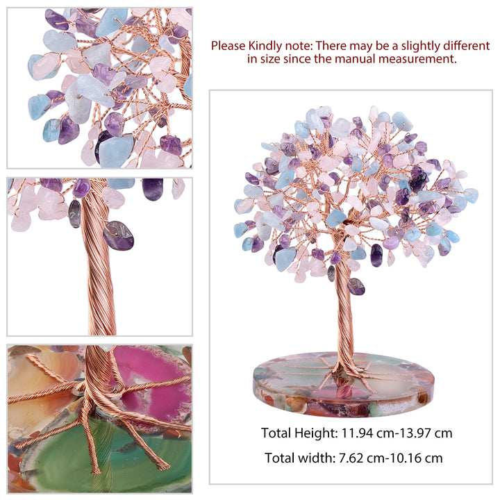 Árbol de Feng Shui de cristal curativo con base de ágata redonda de Olivenorma 