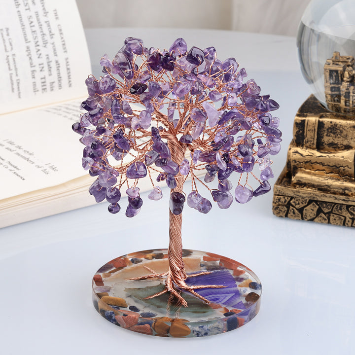 Árbol de Feng Shui de cristal curativo con base de ágata redonda de Olivenorma 
