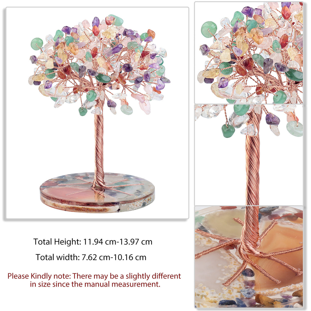Árbol de Feng Shui de cristal curativo con base de ágata redonda de Olivenorma 