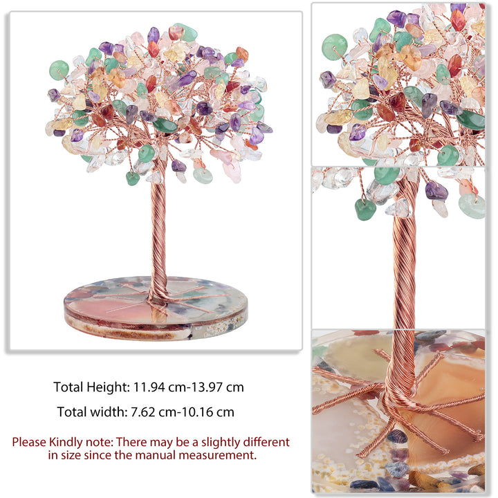 Árbol de Feng Shui de cristal curativo con base de ágata redonda de Olivenorma 