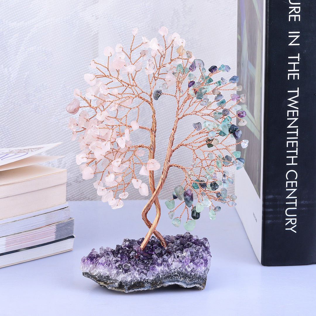 Árbol Feng Shui concéntrico con base de mina de amatista de Olivenorma 