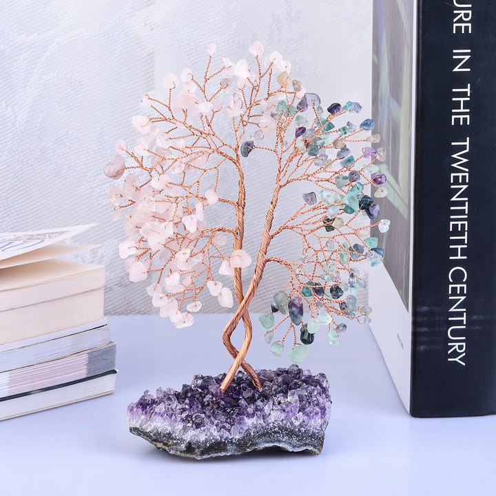 Árbol Feng Shui concéntrico con base de mina de amatista de Olivenorma 