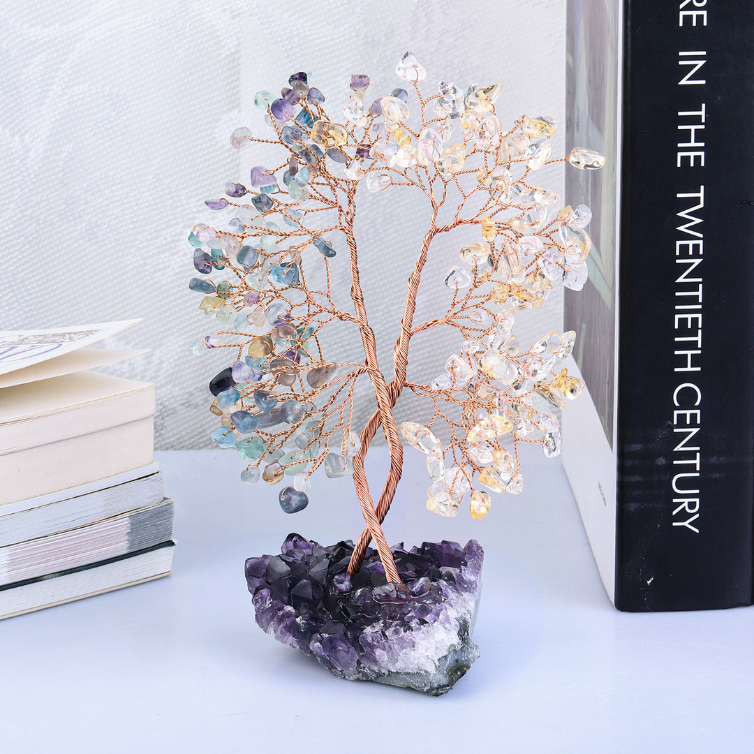 Árbol Feng Shui concéntrico con base de mina de amatista de Olivenorma 
