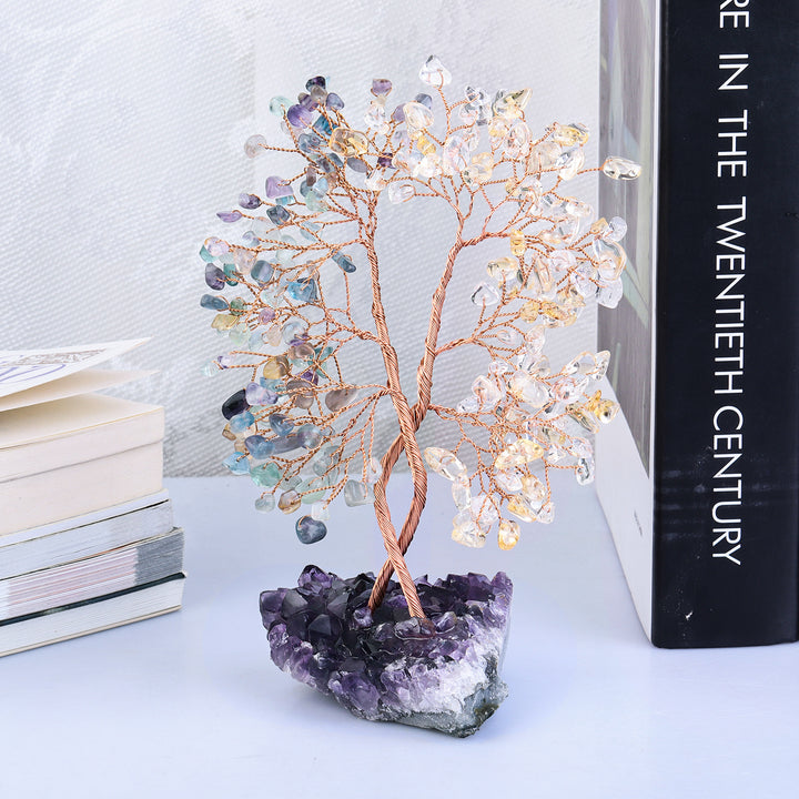 Árbol Feng Shui concéntrico con base de mina de amatista de Olivenorma 