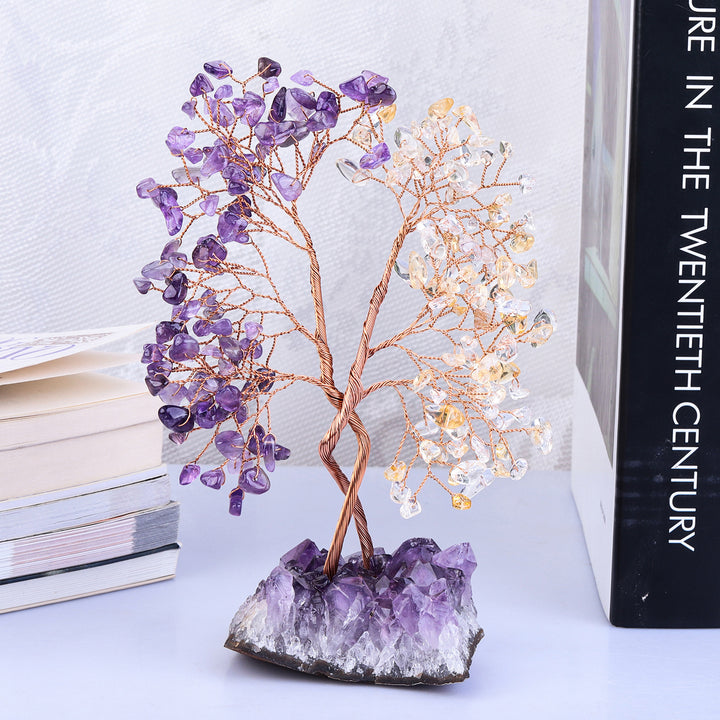 Árbol Feng Shui concéntrico con base de mina de amatista de Olivenorma 