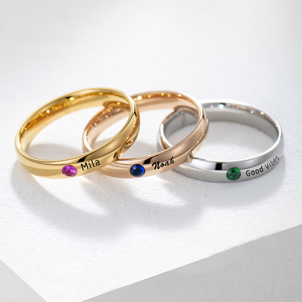 Anillo sencillo con piedra natal de Olivenorma Anillo grabado