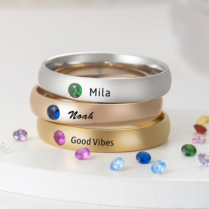 Anillo sencillo con piedra natal de Olivenorma Anillo grabado