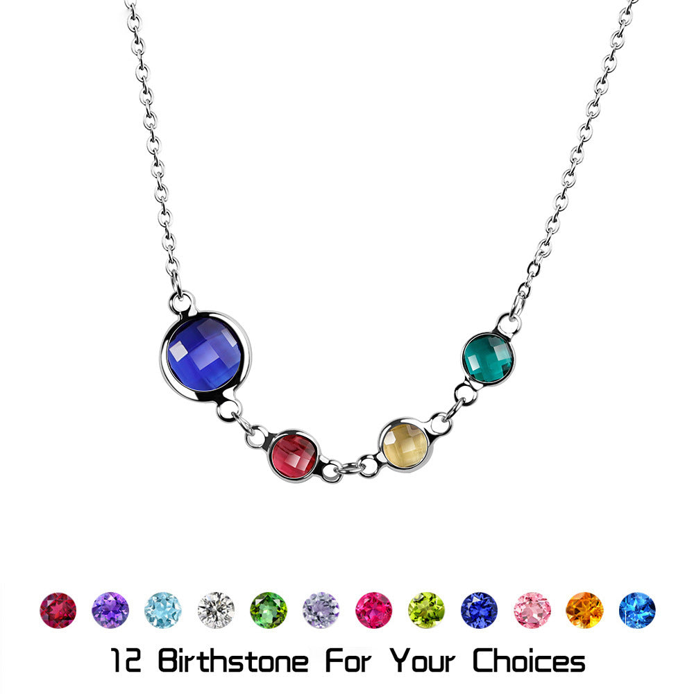 Collar con colgante de cuentas de circonita con piedra de nacimiento opcional de Olivenorma
