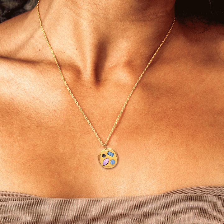 Collar con piedra natal de circonitas de colores de Olivenorma