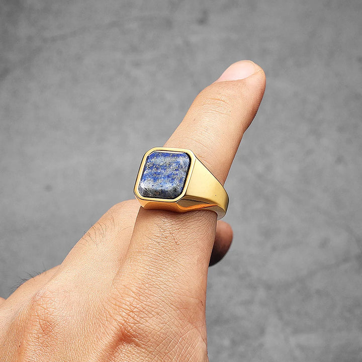 Anillo de acero inoxidable para hombre con diseño de galaxia, cielo estrellado y lapislázuli curativo de Olivenorma