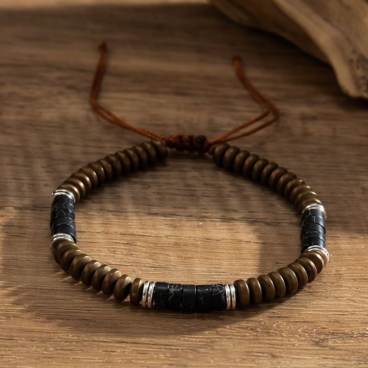 Pulsera trenzada con cordón y cuentas de turquesa y hematita para hombre de Olivenorma