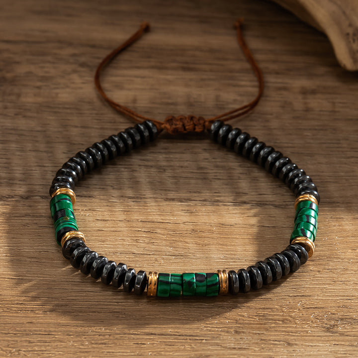 Pulsera trenzada con cordón y cuentas de turquesa y hematita para hombre de Olivenorma