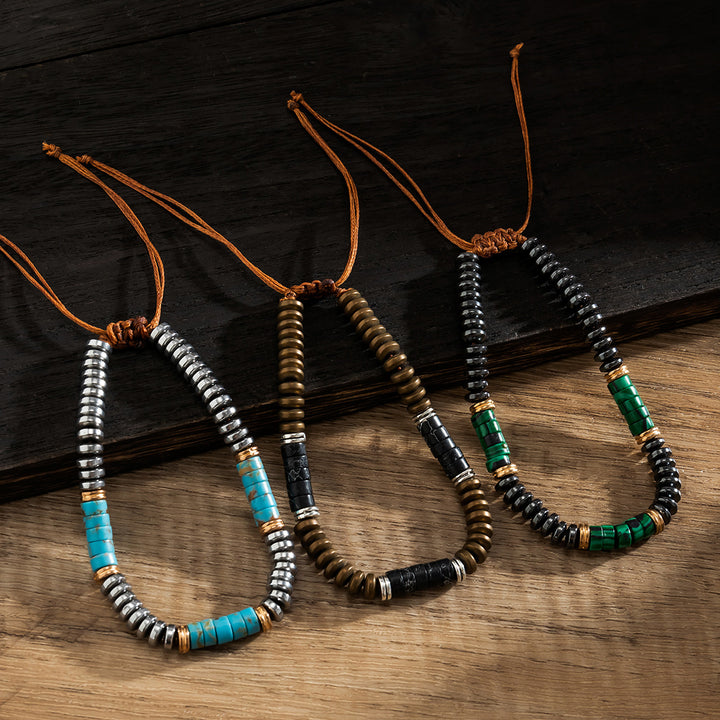 Pulsera trenzada con cordón y cuentas de turquesa y hematita para hombre de Olivenorma