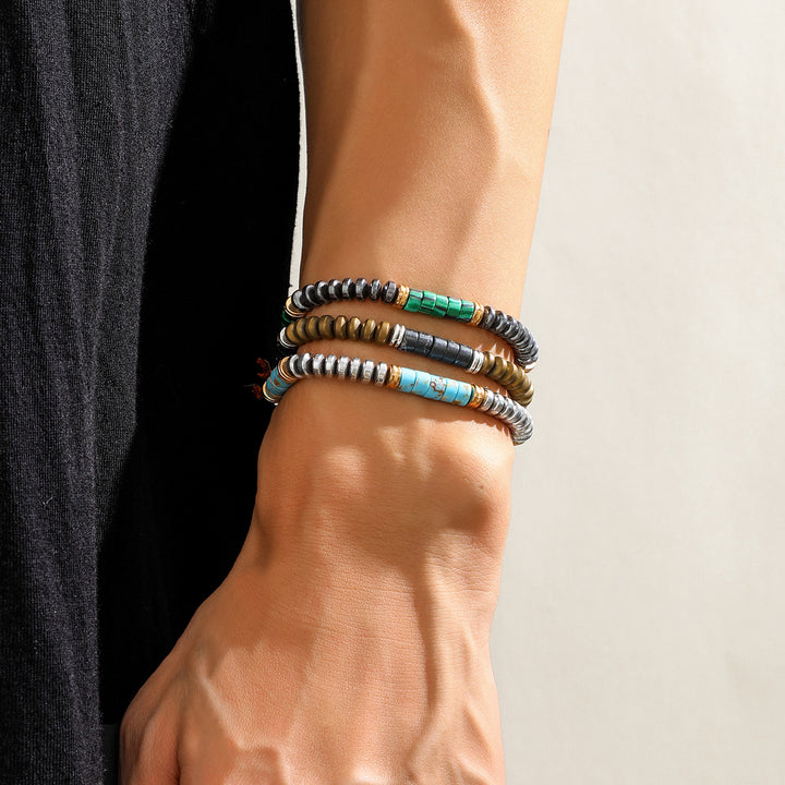Pulsera trenzada con cordón y cuentas de turquesa y hematita para hombre de Olivenorma