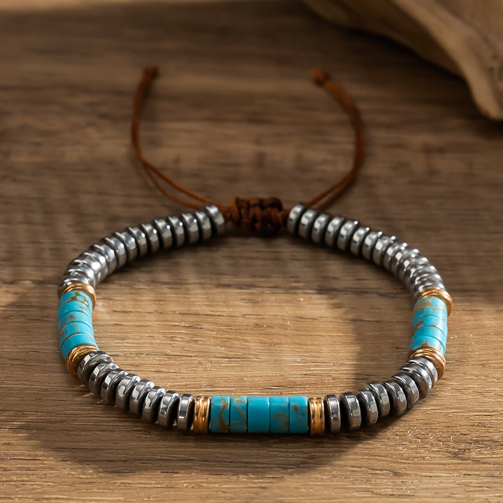 Pulsera trenzada con cordón y cuentas de turquesa y hematita para hombre de Olivenorma