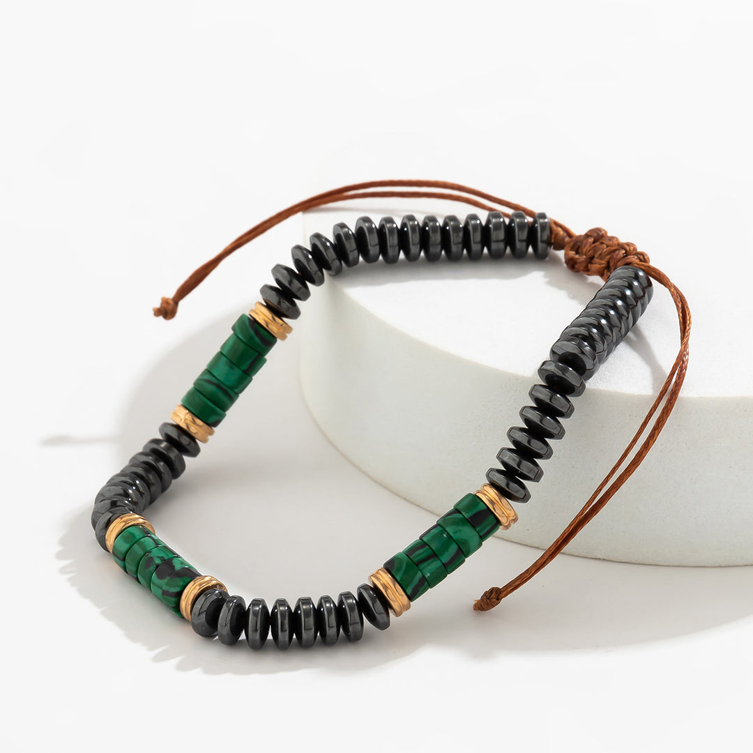 Pulsera trenzada con cordón y cuentas de turquesa y hematita para hombre de Olivenorma