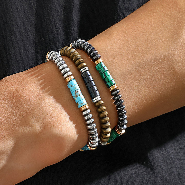 Pulsera trenzada con cordón y cuentas de turquesa y hematita para hombre de Olivenorma