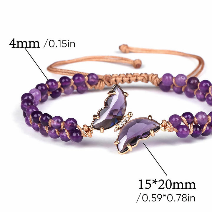 Pulsera de cuerda trenzada ajustable con forma de mariposa y cristales curativos de Olivenorma
