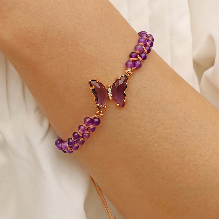Pulsera de cuerda trenzada ajustable con forma de mariposa y cristales curativos de Olivenorma