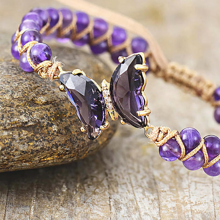 Pulsera de cuerda trenzada ajustable con forma de mariposa y cristales curativos de Olivenorma