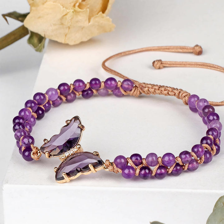 Pulsera de cuerda trenzada ajustable con forma de mariposa y cristales curativos de Olivenorma