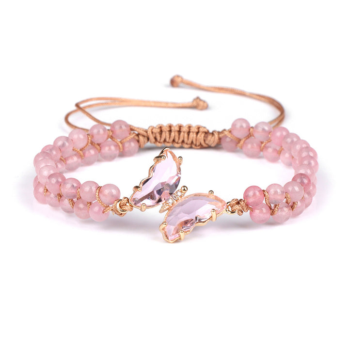 Pulsera de cuerda trenzada ajustable con forma de mariposa y cristales curativos de Olivenorma