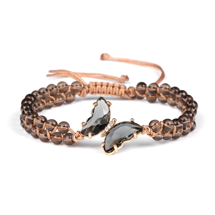 Pulsera de cuerda trenzada ajustable con forma de mariposa y cristales curativos de Olivenorma