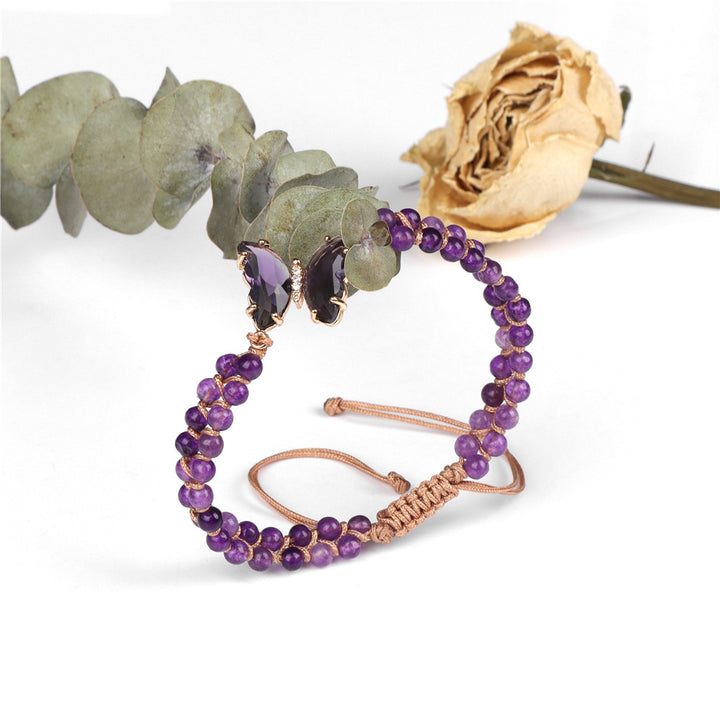 Pulsera de cuerda trenzada ajustable con forma de mariposa y cristales curativos de Olivenorma