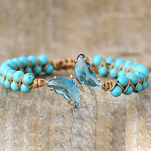 Pulsera de cuerda trenzada ajustable con forma de mariposa y cristales curativos de Olivenorma