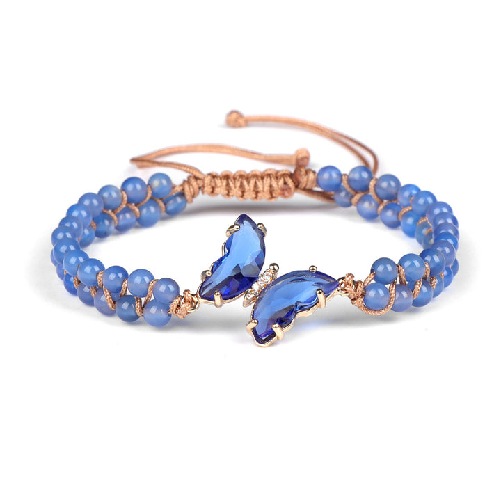 Pulsera de cuerda trenzada ajustable con forma de mariposa y cristales curativos de Olivenorma