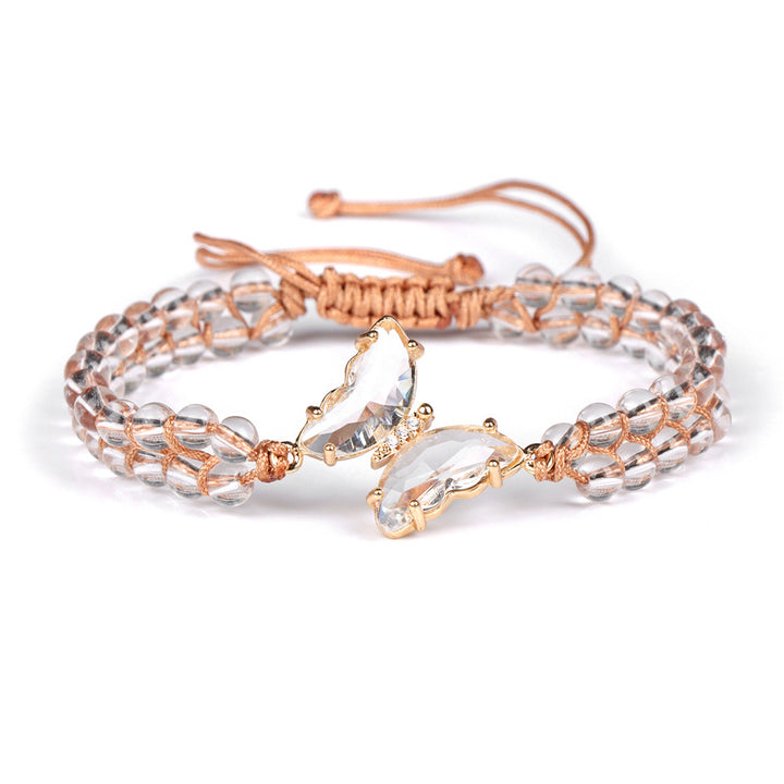 Pulsera de cuerda trenzada ajustable con forma de mariposa y cristales curativos de Olivenorma