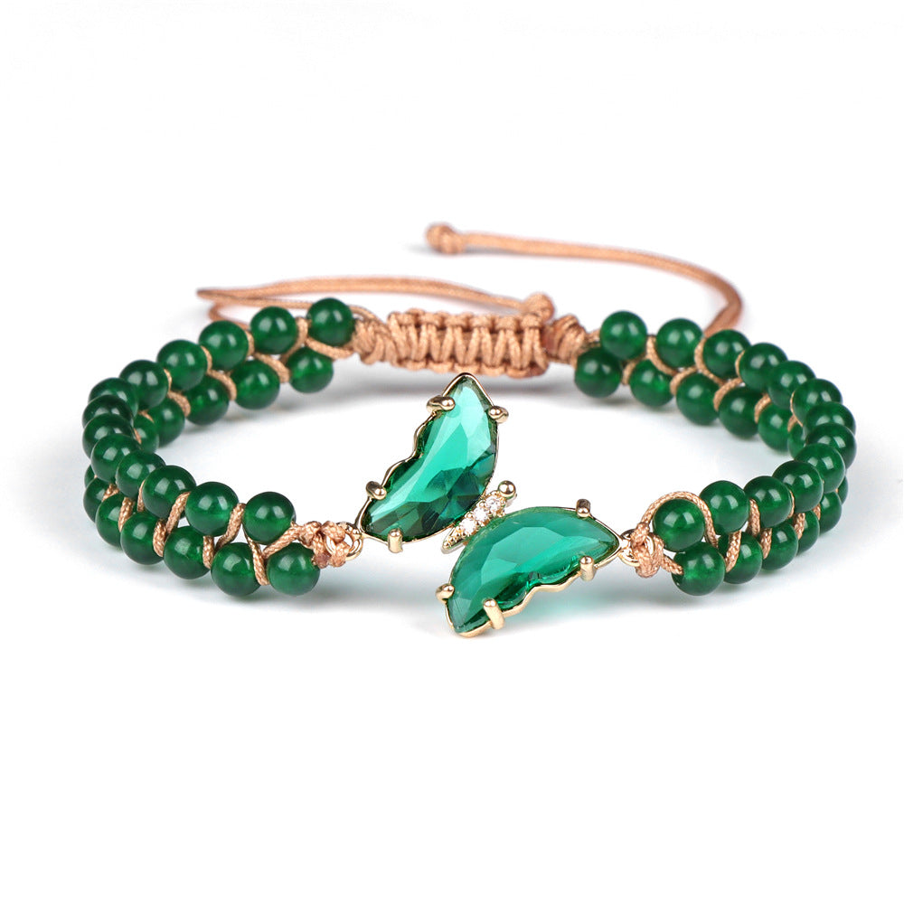 Pulsera de cuerda trenzada ajustable con forma de mariposa y cristales curativos de Olivenorma