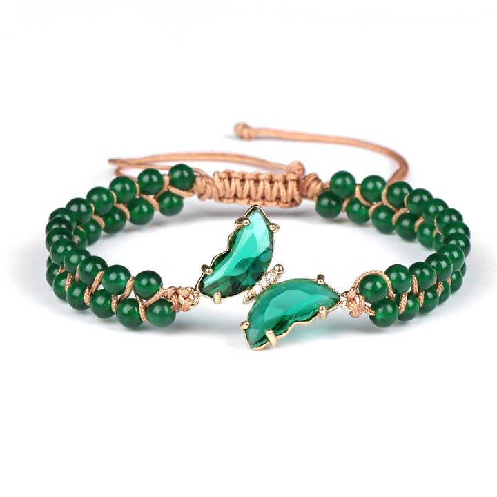 Pulsera de cuerda trenzada ajustable con forma de mariposa y cristales curativos de Olivenorma