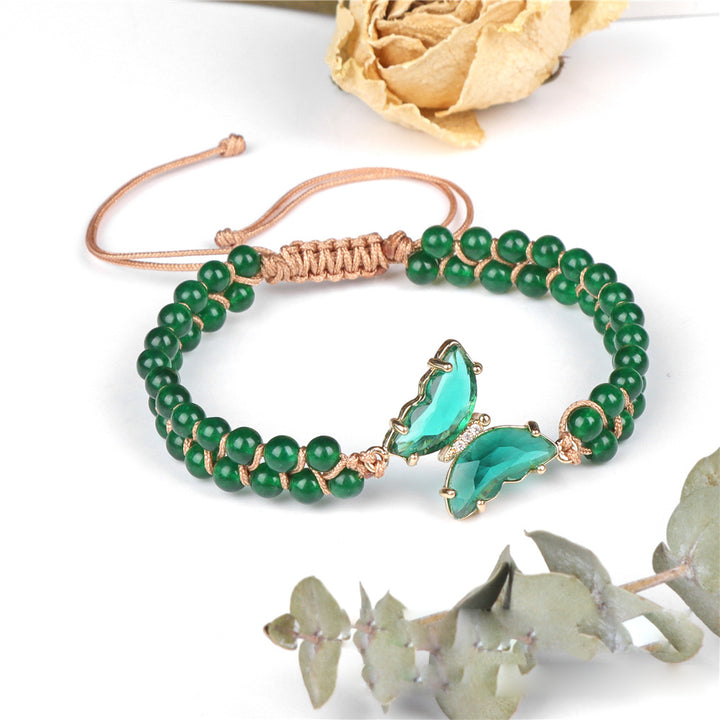 Pulsera de cuerda trenzada ajustable con forma de mariposa y cristales curativos de Olivenorma