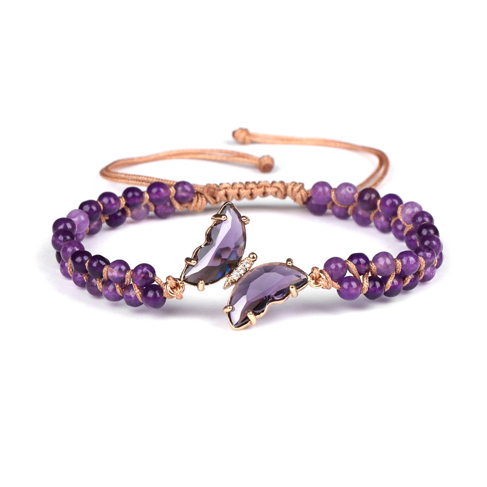Pulsera de cuerda trenzada ajustable con forma de mariposa y cristales curativos de Olivenorma